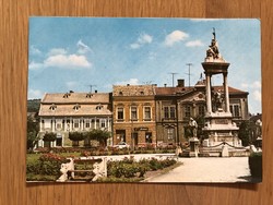 Esztergom - Széchenyi square, holy trinity statue postcard - post office