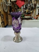Crystal vase with silver base.