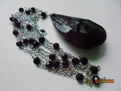 Spectacular polished, faceted black onyx pendant, onyx pearl with double row chain