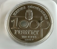 295T. 1 Forintról! 925-ös Ezüst 1000 Forintos Labdarugó VB emlékérem, 1 uncia, 1993.