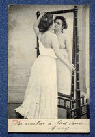 Antik Alterocca erotikus fotó képeslap  hölgy tükörnél félakt
