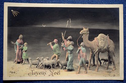 Antik Karácsonyi képeslap  Betlehemi Pásztorok szobor fotó