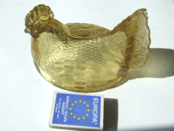 Older glass hen figurine candlestick lid, glass box roof for Easter, spring decoration