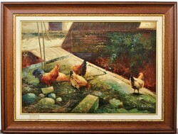 Zoltán Kőris - poultry yard painting 88x66cm with original guarantee!