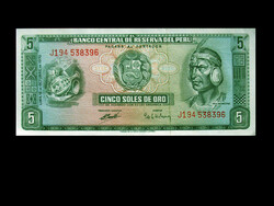 UNC - 5 SOLES - "INKA" Bankjegy - 1970 - PERU (Ma már ritkaság!)