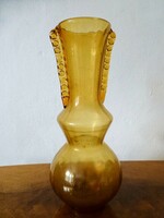 Nagyméretű borostyán színű üveg váza