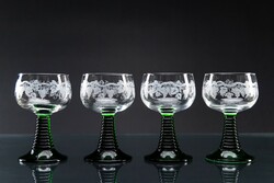Grape vase cut glass with green base, 4 pieces.