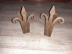 2 old wrought iron roof ornaments, cone tile tongs, pepper