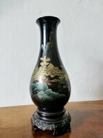 Antik talapzatos japán lakk fa váza