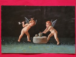 Antique painting of working angels