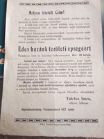 Takács Imre ref.lelkész könyvének röplapja(1920)