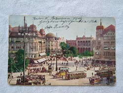 Antik német fotólap/képeslap Berlin Potsdam tér, korabeli járművek, villamos, lovas fogat