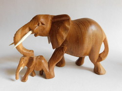 Carved wooden elephant with calf