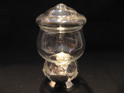 Glass container with lid in a silver-plated leaf-shaped stand