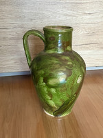 Antique folk glazed large earthenware jug