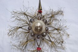 Antik karácsonyfadísz üveg fémszál egyedi készítésű 16x14 cm Karácsony dekoráció csillag mini gömbök