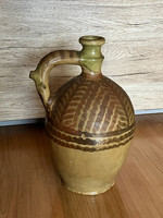 Antique folk glazed large earthenware rattle jar