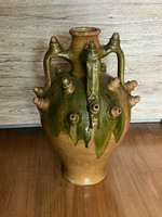 Antique folk glazed rare large earthenware jug