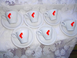 6 db eredeti Julius Mein kávéházi vastag falu porcelán csésze és tálka