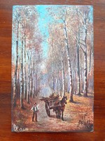 Old postcard 1906 oilette artistic postcard landscape horse carriage