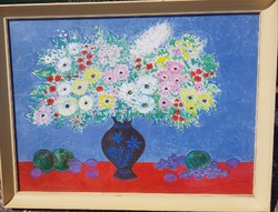 Böhm Lipót POLDI : Virágcsendélet gyümölcsökkel  képcsarnokos