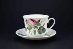 Redouté Roses Roy Kirkham angol porcelán teás bögre, alátét tányérral, nagy méret.