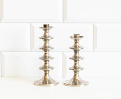 Pair of retro metal candle holders - mid-century modern design - in the style of Otto Kopczányi