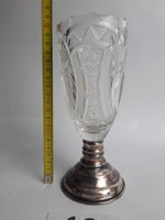 Régi ezüst talpas kristály váza - 800 -as ezüst