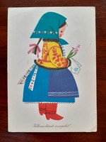 Old Easter postcard 1972 little girl in folk costume retro postcard