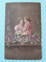 Old postcard 1917 picture postcard violet little girls