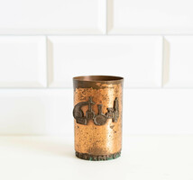 Retro copper / bronze cup - with test tubes, bottles - mid-century modern design metal cup, pen holder