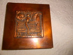 Jelzett  Kopcsányi Ottó réz asztali doboz fa  betéttel