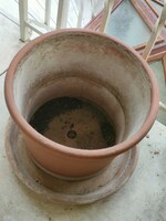 Large clay flower pot with base