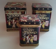 3 db régi kínai fémdoboz / teás doboz