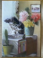 Marked quality art deco still life 1941. (Perhaps polonyi?) Pastel, painting (painting)