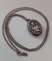 Antique silver-plated alpaca openable reliquary pendant with a rosary on a chain inside