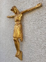 Antik nagy méretű aranyozott patinás fém öntvény Krisztus szobor feszület nélkül