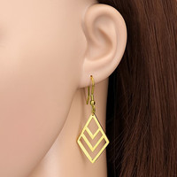 The earrings are made of brilliantly beautiful, medical steel and have a gold color and a rhombus shape.