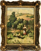 Désső Pilch of Pécs (1888-1949) village life c.Oil painting 102x82cm with original guarantee