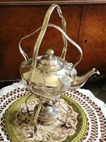 Álomszép, ritka, antik, ezüstözött alpakka, ma is használható, melegítőállványos teáskanna