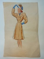 Vera Sümegi watercolor painting, fashion, size approx. 15X25 cm
