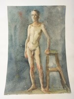 Sümegi vera watercolor painting, nude, size approx. A3-A4