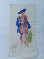 Sümegi vera watercolor painting, fashion, size approx. 15X30cm