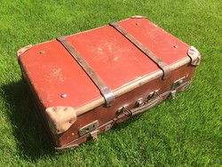 Old retro wooden ribbed suitcase vintage travel bag suitcase bag