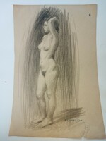 Sümegi vera charcoal drawing, nude, approx. A4 size