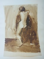 Sümegi vera walnut stain watercolor painting, nude, size approx. A4