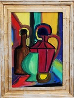 Hungarian artist: cubist still life with pitcher - contemporary painting
