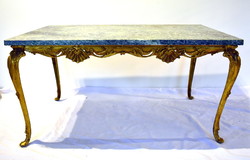 Sumptuous Neo-Baroque coffee table with real specific gravity polished stone slab with copper legs