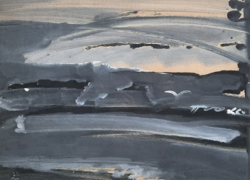 Nikolaj Vologzsenyin: landscape (1980) framed painting, 50x64 cm, abstract, contemporary, modern landscape