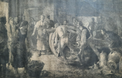 Attila Demjén: at the price of Gábor, 1954 (etching) historical scene